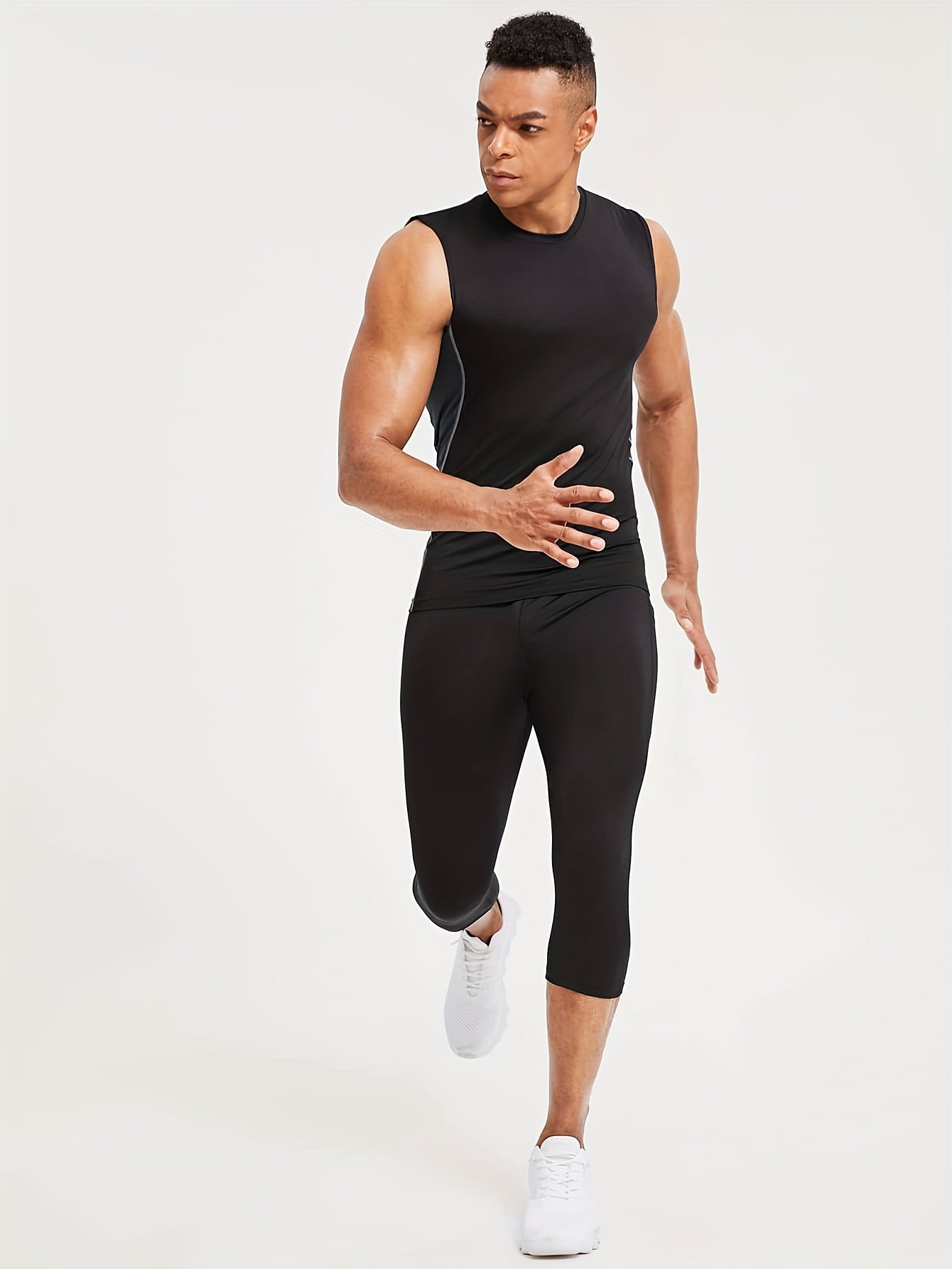 Men's Stretch Capri Sports Pants Activewear, Lightweight Quick Dry Athletic Trousers For Gym Fitness Workout